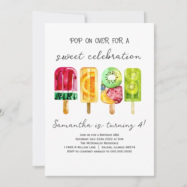 Invitación Cumpleaños de Popsicle (Anverso)