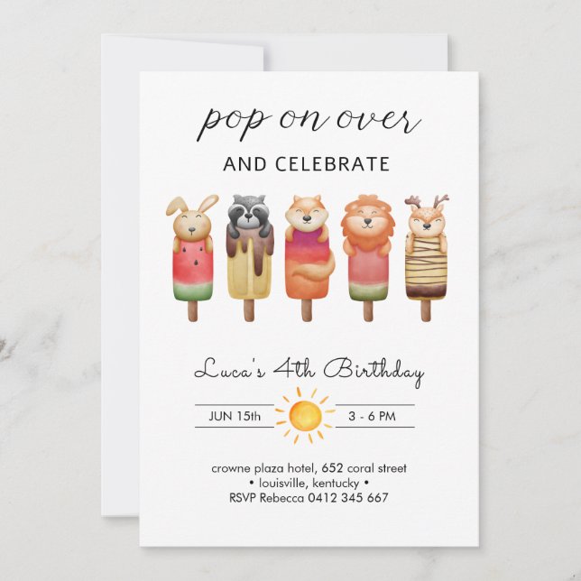 Invitación Cumpleaños de Popsicle Animals (Anverso)