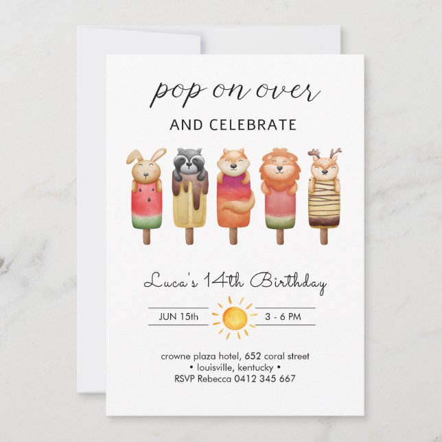 Invitación Cumpleaños de Popsicle Animals (Anverso)