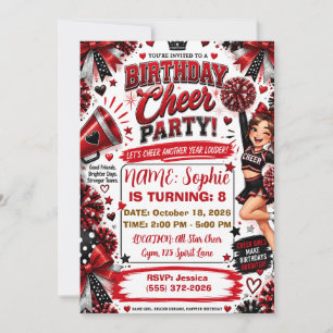 Invitación Cumpleaños de Porrista Roja