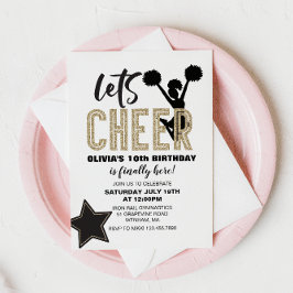 Invitación Cumpleaños de porristas oro y negro