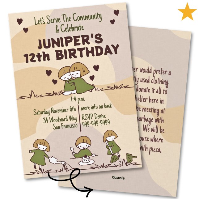 Invitación Cumpleaños de preadolescente con servicio comunita (Subido por el creador)