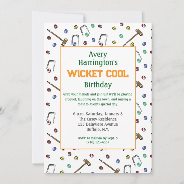 Invitación Cumpleaños de Preppy con Croquet Retro (Anverso)