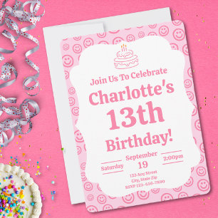 Invitación Cumpleaños de Preppy Pink Y2K