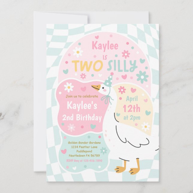 Invitación Cumpleaños de primavera de Two Silly Goose 2do ani (Anverso)