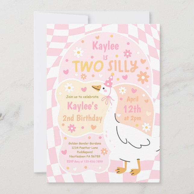Invitación Cumpleaños de primavera de Two Silly Goose 2do ani (Anverso)