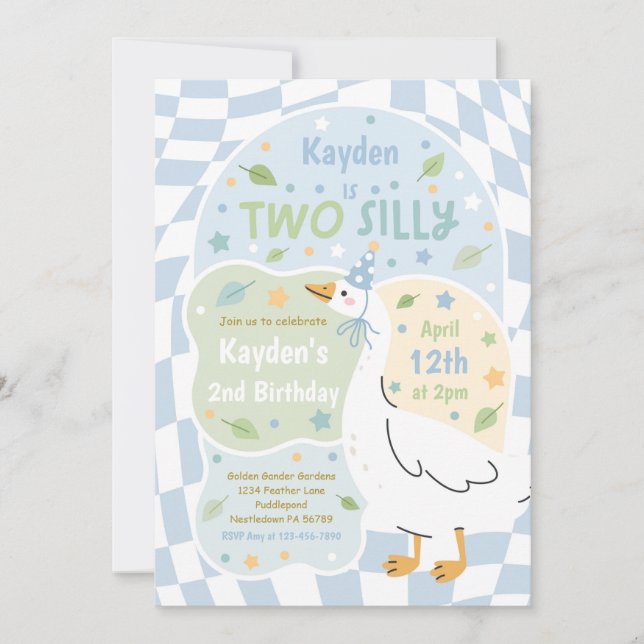 Invitación Cumpleaños de primavera de Two Silly Goose 2do cum (Anverso)