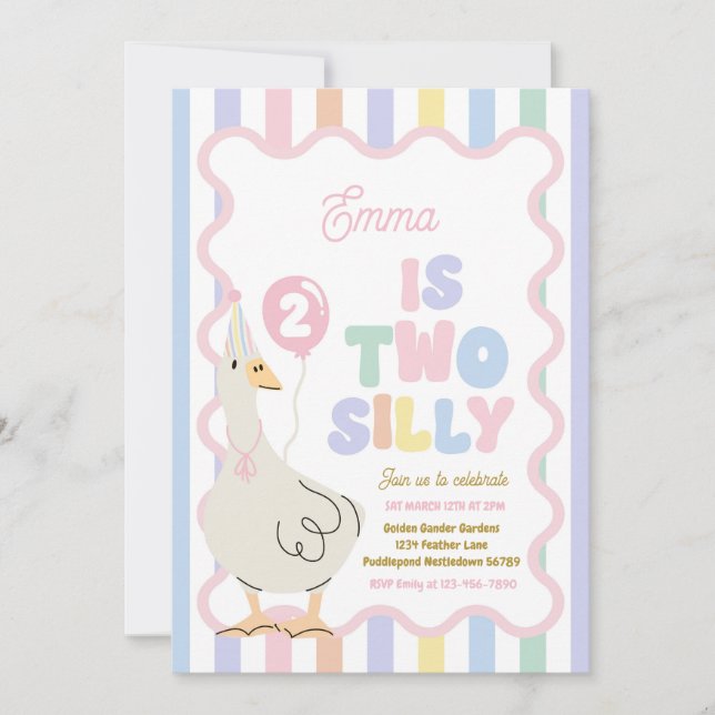 Invitación Cumpleaños de primavera de Two Silly Goose 2do cum (Anverso)