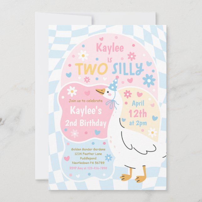 Invitación Cumpleaños de primavera de Two Silly Goose 2do cum (Anverso)
