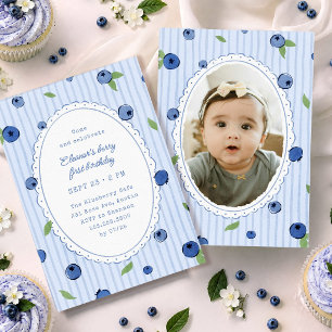 Invitación Cumpleaños de Primer Año con Fresas Dibujadas a Ma