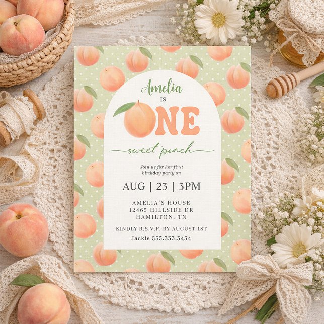 Invitación Cumpleaños de Primer Año de Un Dulce Melocotón (One Sweet Peach First Birthday Party Invitation)