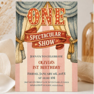 Invitación Cumpleaños de Primer Cumpleaños del Circo Rosa Vin