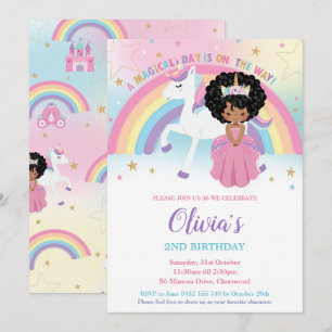 Invitación Cumpleaños de Princesa Africana Unicornio Arcoíris