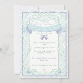 Invitación Cumpleaños de princesa Art Nouveau azul