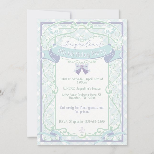 Invitación Cumpleaños de princesa Art Nouveau azul (Anverso)
