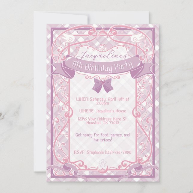 Invitación Cumpleaños de Princesa Art Nouveau Púrpura (Anverso)