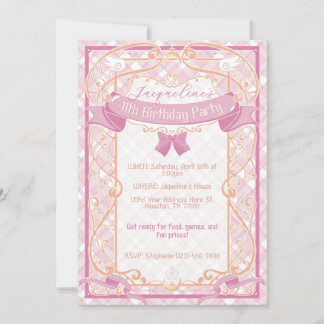 Invitación Cumpleaños de princesa Art Nouveau rosa claro
