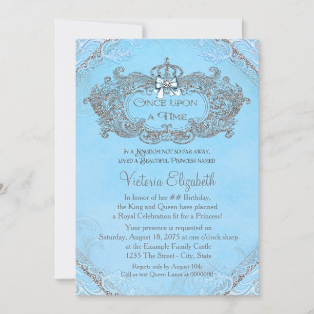 Invitación Cumpleaños de Princesa Azul Érase una Vez (Anverso)