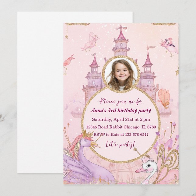 Invitación Cumpleaños de Princesa Caprichosa Castillo de Cuen (Anverso / Reverso)