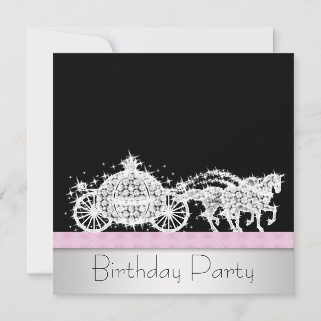 Invitación Cumpleaños de Princesa Carruaje de Caballo Rosa Ne (Anverso)
