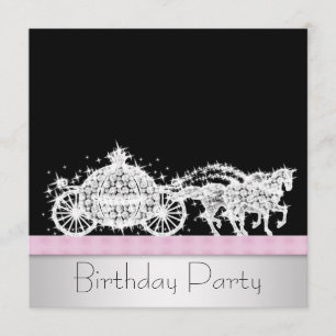 Invitación Cumpleaños de Princesa Carruaje de Caballo Rosa Ne