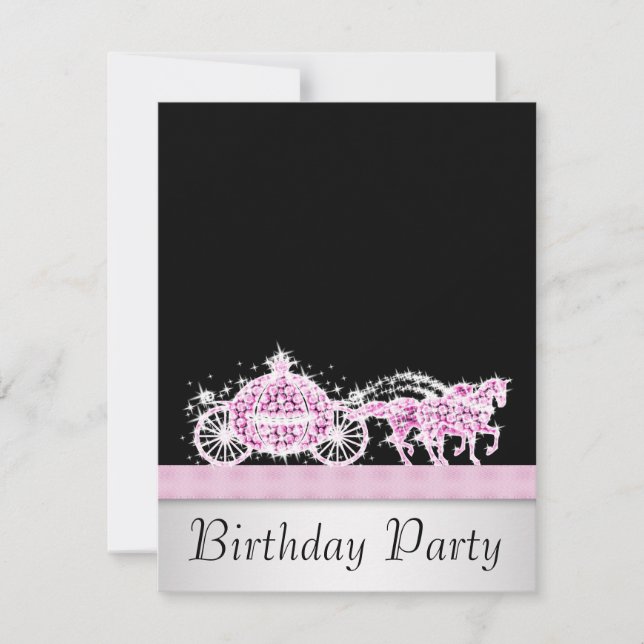 Invitación Cumpleaños de Princesa Carruaje de Caballo Rosa Ne (Anverso)