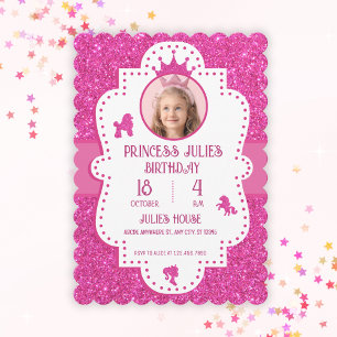 Invitación Cumpleaños de princesa con brillo de purpurina ros
