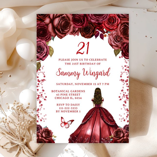 Invitación Cumpleaños de Princesa con Cabello Castaño Rojo Bu (Subido por el creador)