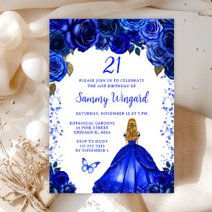 Invitación Cumpleaños de Princesa con Cabello Rubio Azul Real