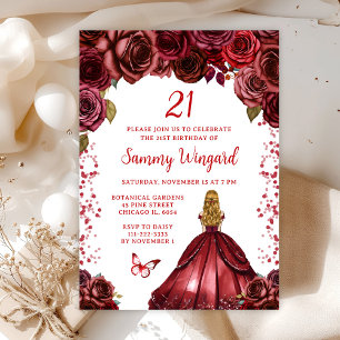 Invitación Cumpleaños de Princesa con Cabello Rubio Rojo Borg