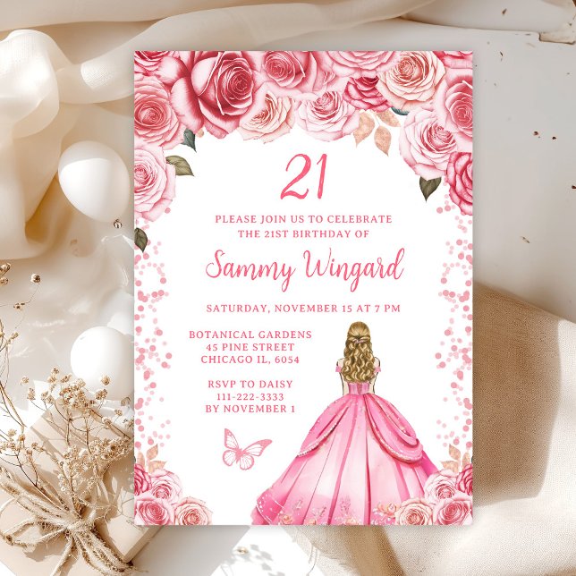 Invitación Cumpleaños de Princesa con Cabello Rubio Rosa (Subido por el creador)