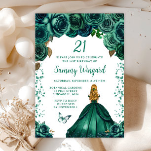 Invitación Cumpleaños de Princesa con Cabello Rubio Verde Esm