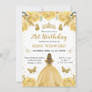 Invitación Cumpleaños de Princesa con Cabello Rubio y Vestido