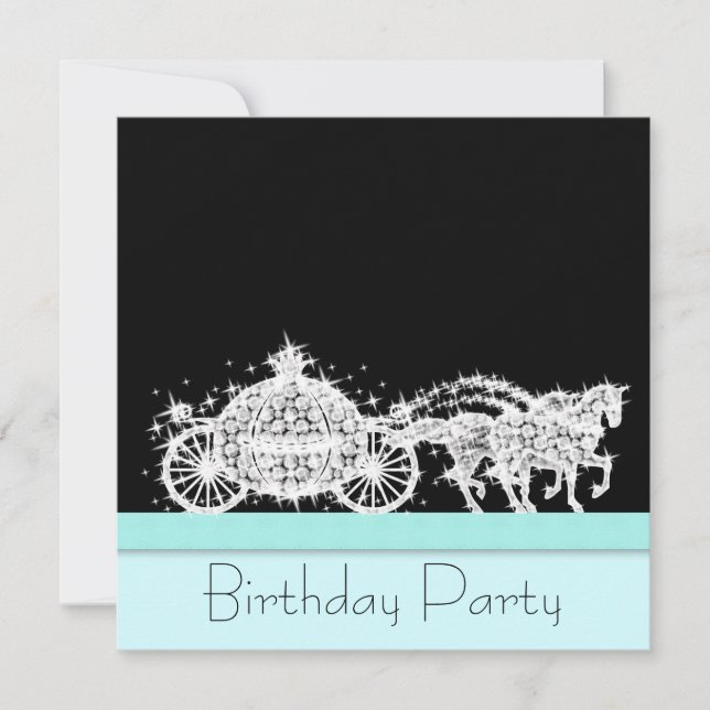 Invitación Cumpleaños de Princesa con Carruaje de Caballo Azu (Anverso)