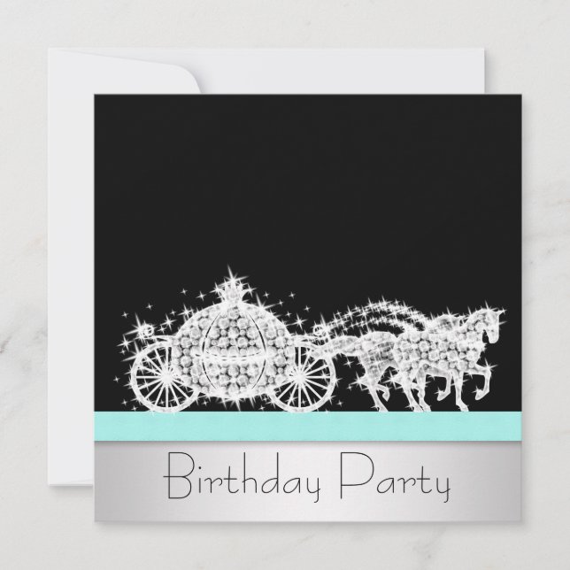 Invitación Cumpleaños de Princesa con Carruaje de Caballo Azu (Anverso)