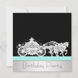Invitación Cumpleaños de Princesa con Carruaje de Caballo Azu