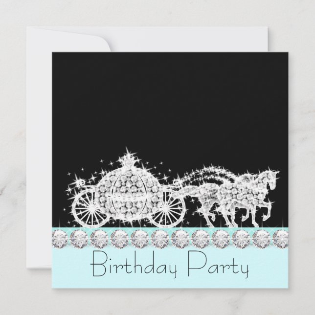 Invitación Cumpleaños de Princesa con Carruaje de Caballo Azu (Anverso)