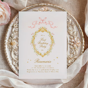 Invitación Cumpleaños de Princesa de Cuento de Hadas con Lazo