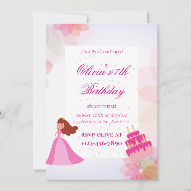 Invitación Cumpleaños de princesa de Disney elegante (Anverso)