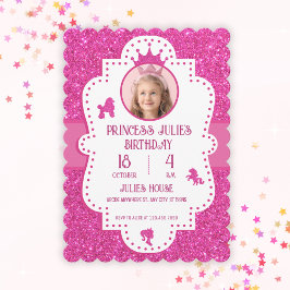 Invitación Cumpleaños de princesa destello brillo rosa 
