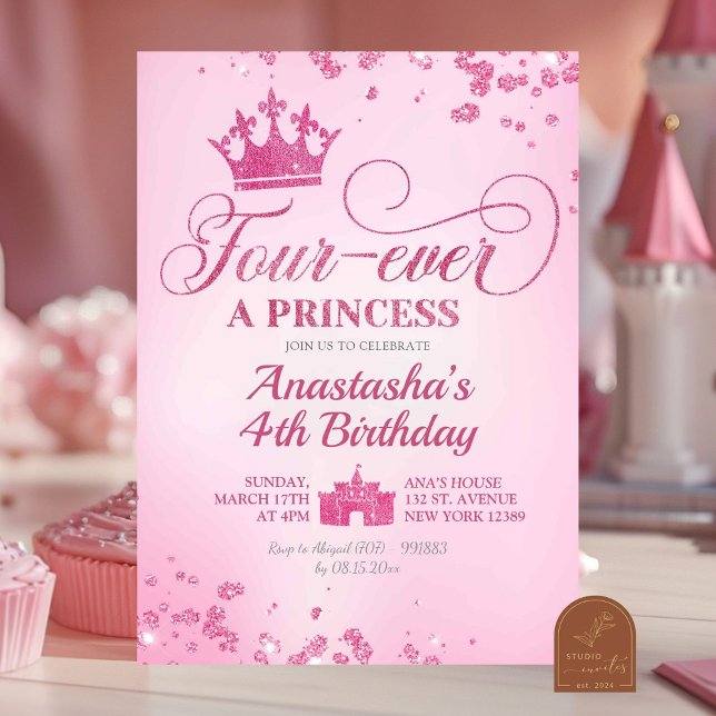 Invitación Cumpleaños de Princesa Fourever con Brillo Rosa (Subido por el creador)