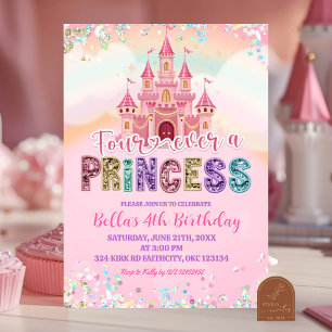 Invitación Cumpleaños de princesa Fourever con lentejuelas br