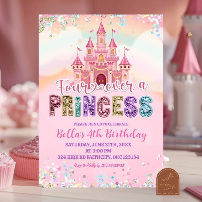 Invitación Cumpleaños de princesa Fourever con lentejuelas br (Subido por el creador)