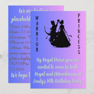 Invitación Cumpleaños de Princesa Guerrera de Azul a Rosa