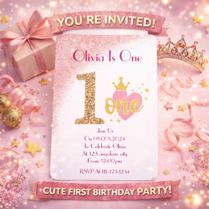 Invitación cumpleaños de princesa purpurina rosa chica