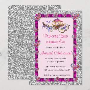 Invitación Cumpleaños de Princesa Real con Lazo Rosa y Brillo