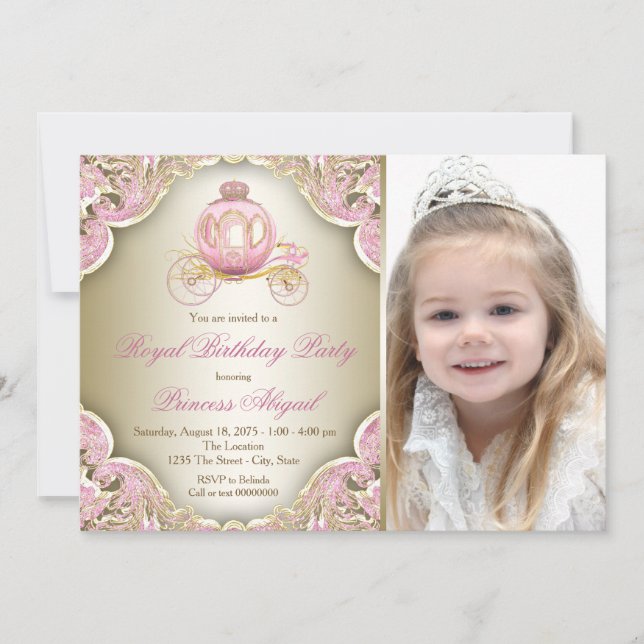 Invitación Cumpleaños de princesa real de rosa y oro Foto fie (Anverso)