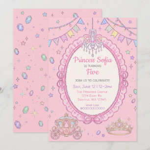 Invitación Cumpleaños de princesa rosa de cuento de hadas ele