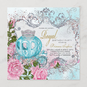 Invitación Cumpleaños de Princesa Rosa Real y Azul Turquesa