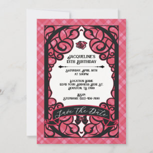 Invitación Cumpleaños de Princesa Rosa y Negra con Puerta de
